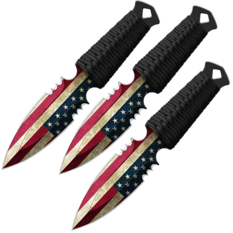 7.5" Tactical USA Flag American 3 Piece Throwing Knife Set