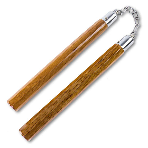 12" Natural Wood Brown Octagon Nunchaku