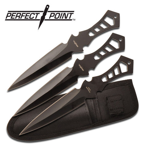 3 Piece 7.5" Double Edged Black Throwing Knife Set 3MM Thick Blades