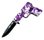 Tiger-USA Pistol Spring Assisted Knife PURPLE GUN SPRING ASSISTED CAMO WOMENS
