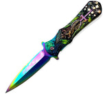 Spring Assisted Knife SKULL WITH CROSS RAINBOW EDC WOMENS