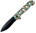 Spring Assisted FOLDING Knife Colorful SKULLS  and Leaves 420 Pocket EDC