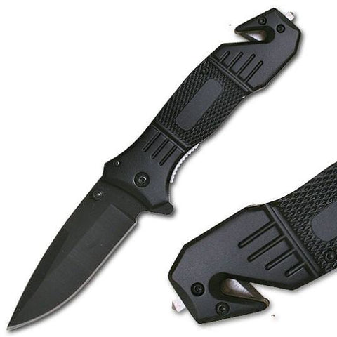 4.5" Closed All Black Rescue Spring Assist Opening Knife