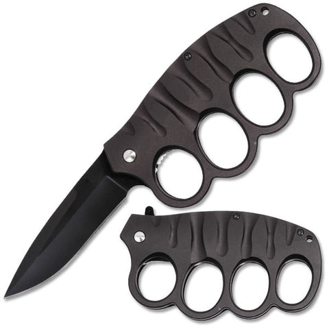 Black Knuckle Guard Defense Blade Spring Assist Folding Pocket Knife