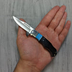3.5" BLUE BABY FOLDER (BLACK) FOLDING KNIFE PAKKAWOOD AND TURQUOISE