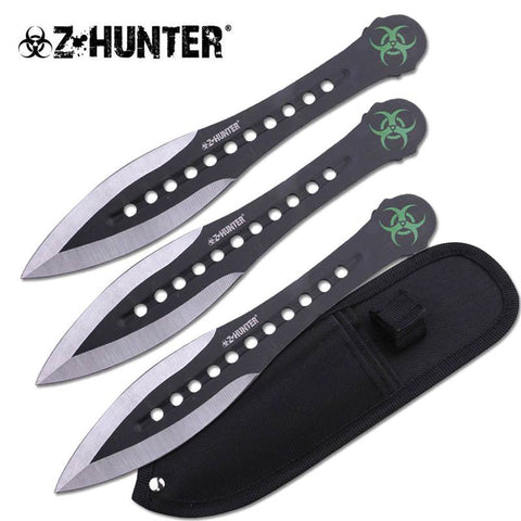 7.5" Black 3pc Set Tactical Combat Zombie Throwing Set With Sheath