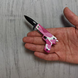 MINI Pistol Spring Action Assisted Knife - Pink Camo
