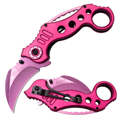 7.5 Inch Dual-Colored Karambit Style Knife - HOT PINK AND LIGHT PINK