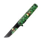 8" Green Leaves Handle Monkey Design Spring Assisted Folding Knife W/ Belt Clip
