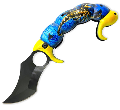 Spring Assisted Scorpion Tail Blue SPRING ASSISTED FANTASY FOLDING KNIFE