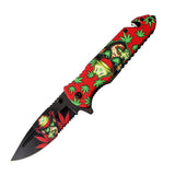 8.5" Monkey Design Red Handle Spring Assisted Folding Knife W/ Belt Cutter