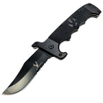 TheBoneEdge 9" All Black Serrated Blade Spring Assisted Folding Knife With Belt Clip