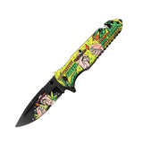 8.5" Hands Design Yellow Handle Spring Assisted Folding Knife W/ Belt Cutter