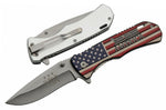 Spring-Assist Folding Knife | Patriotic God Bless America USA Flag Silver