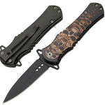 4.5" STACKED SKULL FOLDER FOLDING KNIFE SPRING ASSISTED POCKET EDC