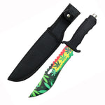 Defender-Xtreme 13" Green Leaf Blade ABS Handle Hunting Knife With Sheath