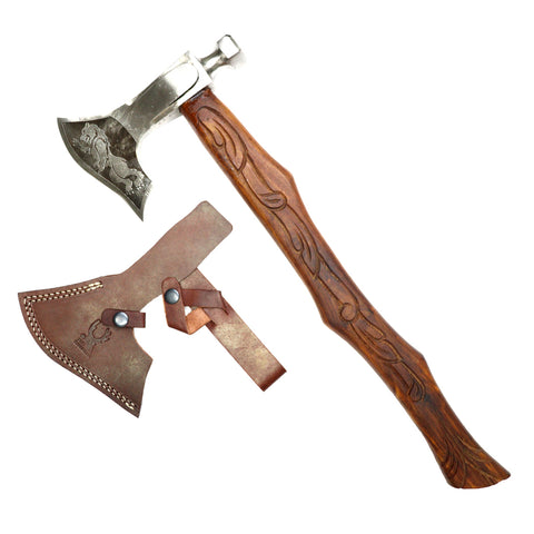 TheBoneEdge 23" Lion Etching Blade Hunting Axe Wood Handle With Sheath
