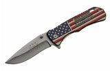 Spring-Assist Folding Knife | Patriotic God Bless America USA Flag Silver