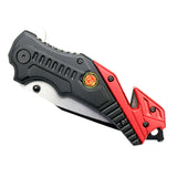 8" Two Tone Blade Red & Black Spring Assisted Folding Knife Aluminum Handle With Belt Cutter
