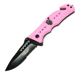 Defender-Xtreme 8" Pink Spring Assisted Knife Skull Badge Black Finished Blade