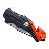 8" Two Tone Blade Orange & Black Spring Assisted Folding Knife Aluminum Handle With Belt Cutter