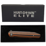 Hunt-Down 8" Black & Orange Linerlock Ball Bearing Folding Knife G10 Handle With Box