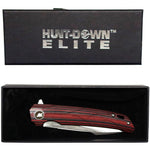 Hunt-Down 8" Black & Red G10 Handle Stain Finish Blade Ball Bearing Folding Knife With Box