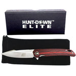 Hunt-Down 8" Black & Red G10 Handle Stain Finish Blade Ball Bearing Folding Knife With Box