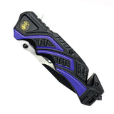 8.5" Black & Blue Aluminum Handle Two Tone Blade Spring Assisted Folding Knife With Belt Cutter