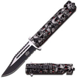 8.75" MASTER USA GREY SKULLS SPRING ASSISTED TACTICAL FOLDING POCKET KNIFE Open