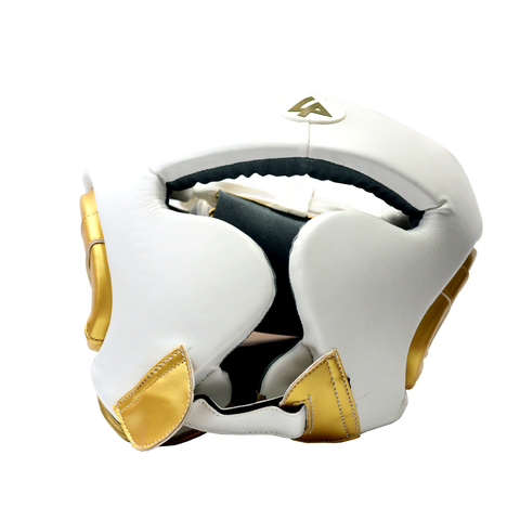 Last Punch White & Gold Heavy Duty Cheek Protection Training Boxing Headgear