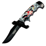 Defender-Xtreme 9" Rockstar Girl w/ Bike Spring Assisted Folding Knife Belt Clip