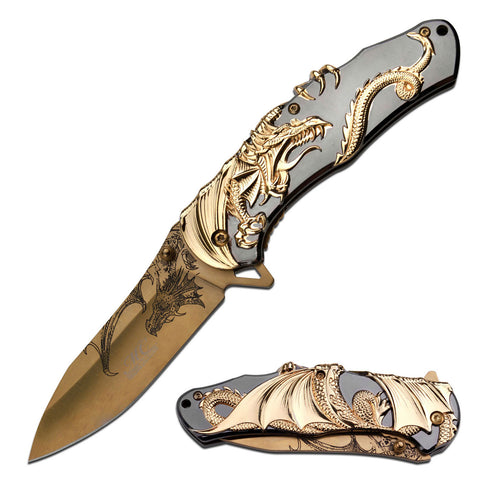 Masters Collection - Spring Assisted Knife (Gift Box) - MC-A045 GOLD DRAGON EDC