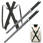 BladesUSA - Twin Ninja Swords: Includes Nylon Sheath with Carrying Shoulder Straps - HK-1456