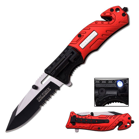 Tac-Force - Spring Assisted Knife - TF-835FD FIRE FIGHTER LED RED BLACK EDC FOLDING