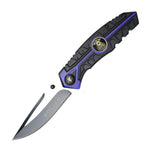 8" Two Tone Blade Black & Blue Aluminum Handle Spring Assisted Folding Knife With Belt Clip
