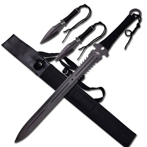 Fantasy Master - Fantasy Short Sword with Set of 2 Throwing Knives - FM-655