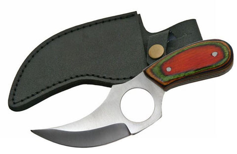 FIXED-BLADE HUNTING KNIFE | 5" Silver Blade Multi-Color Wood Handle Skinner