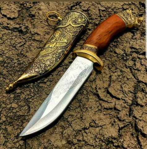 11" Dagger with Sheath Gold Color & Bear Design 5967