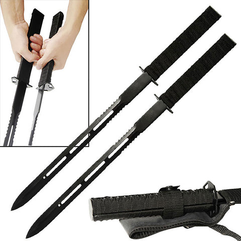 BladesUSA - Twin Ninja Swords: Includes Nylon Sheath with Carrying Shoulder Straps- HK-1249