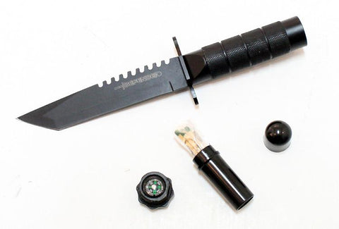 8.5" Carbon Steel Survival Knife All Black With Sheath
